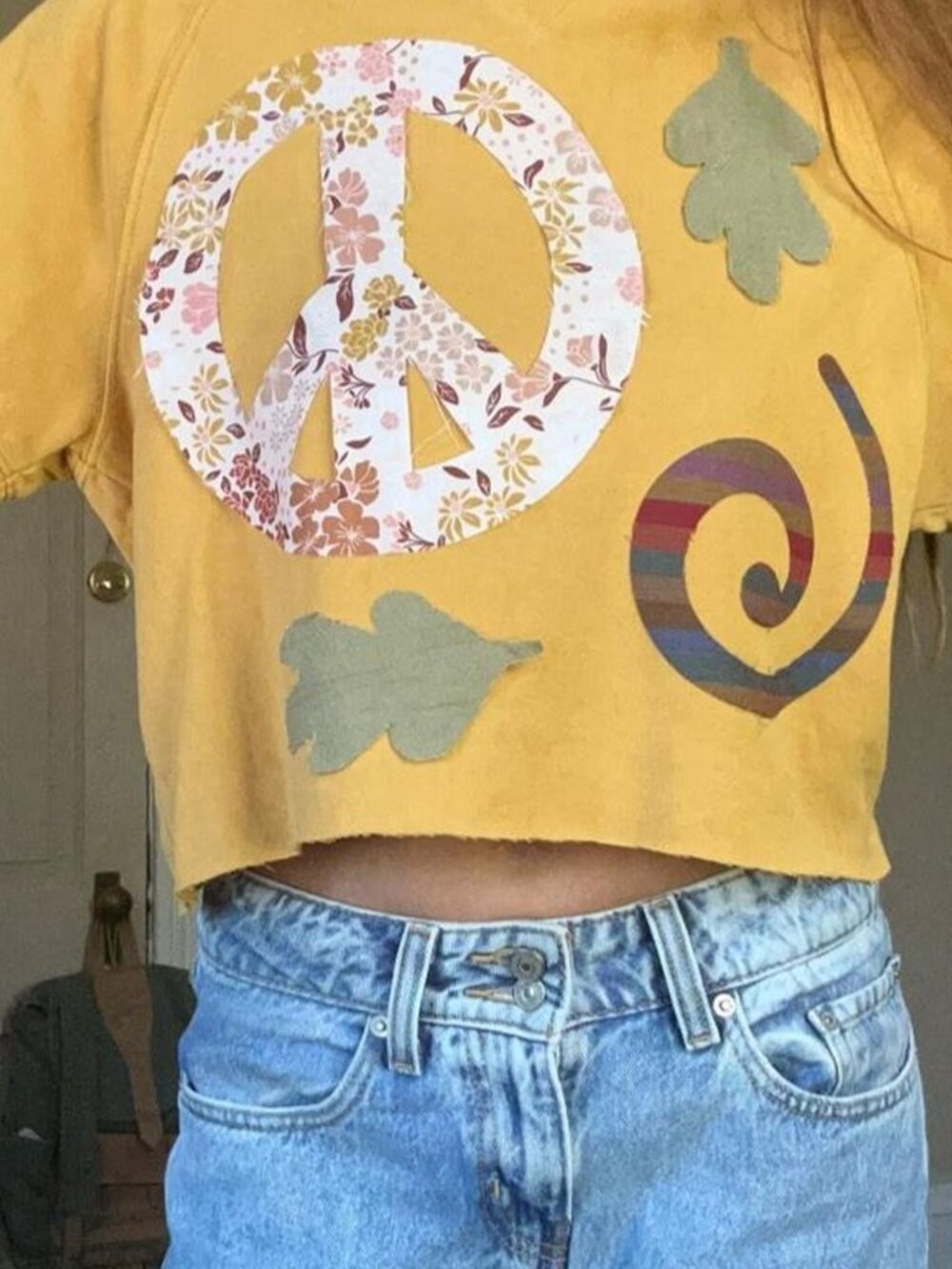 Upcycled Peace Sign Crop Top | Patchwork Graphic Tee | Y2K Hippie